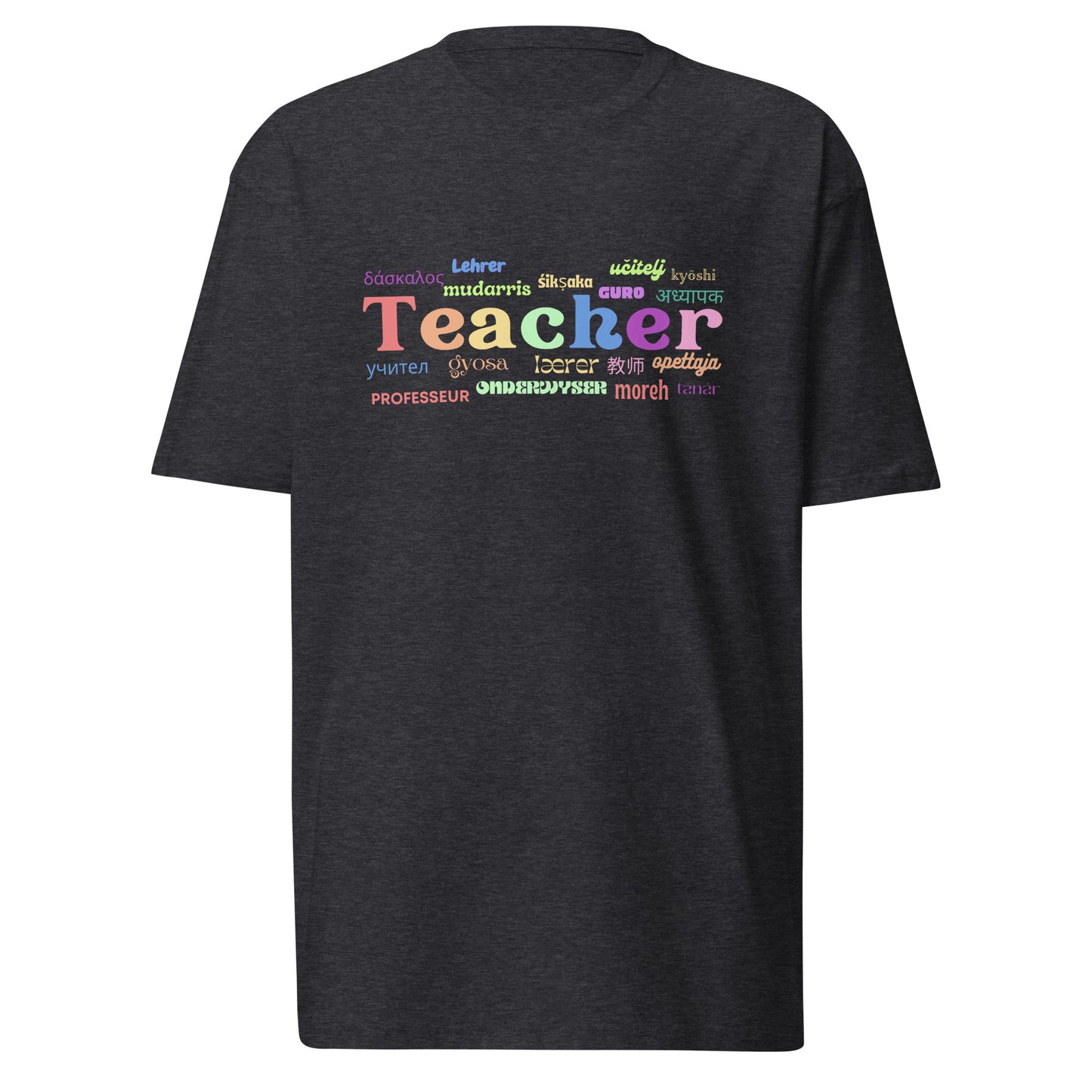 Teacher in many languages men’s premium heavyweight tee