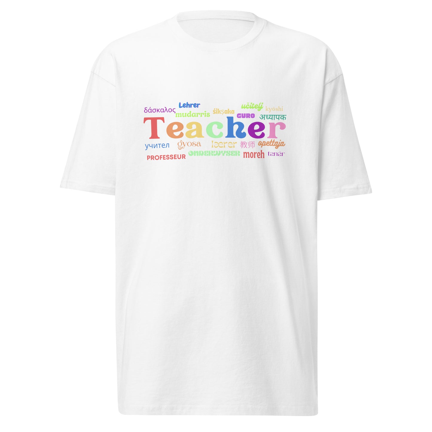 Teacher in many languages men’s premium heavyweight tee