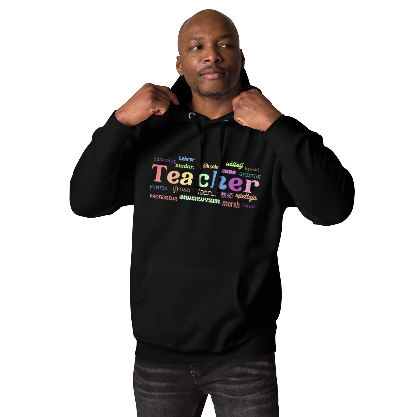 Teacher in many languages unisex hoodie