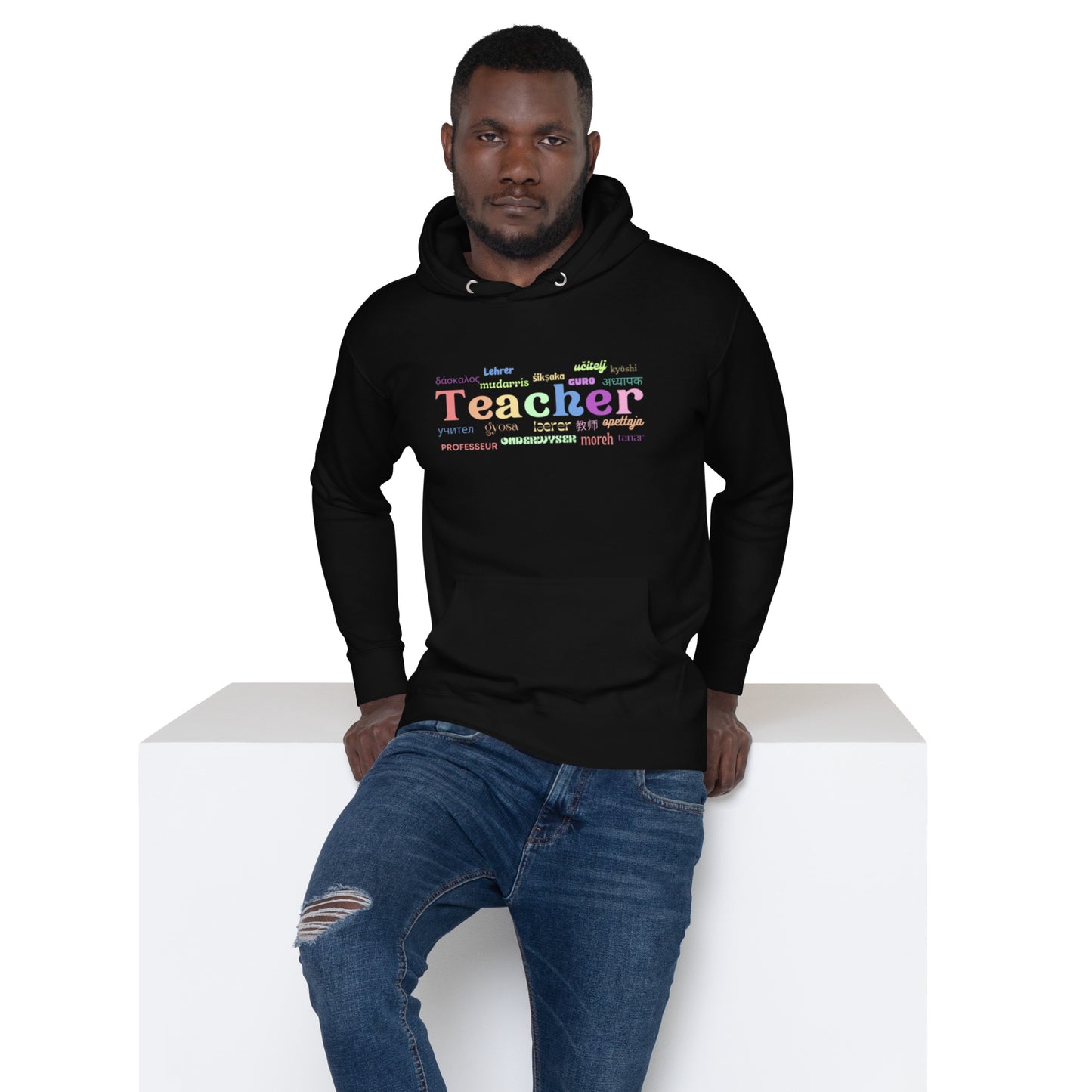 Teacher in many languages unisex hoodie