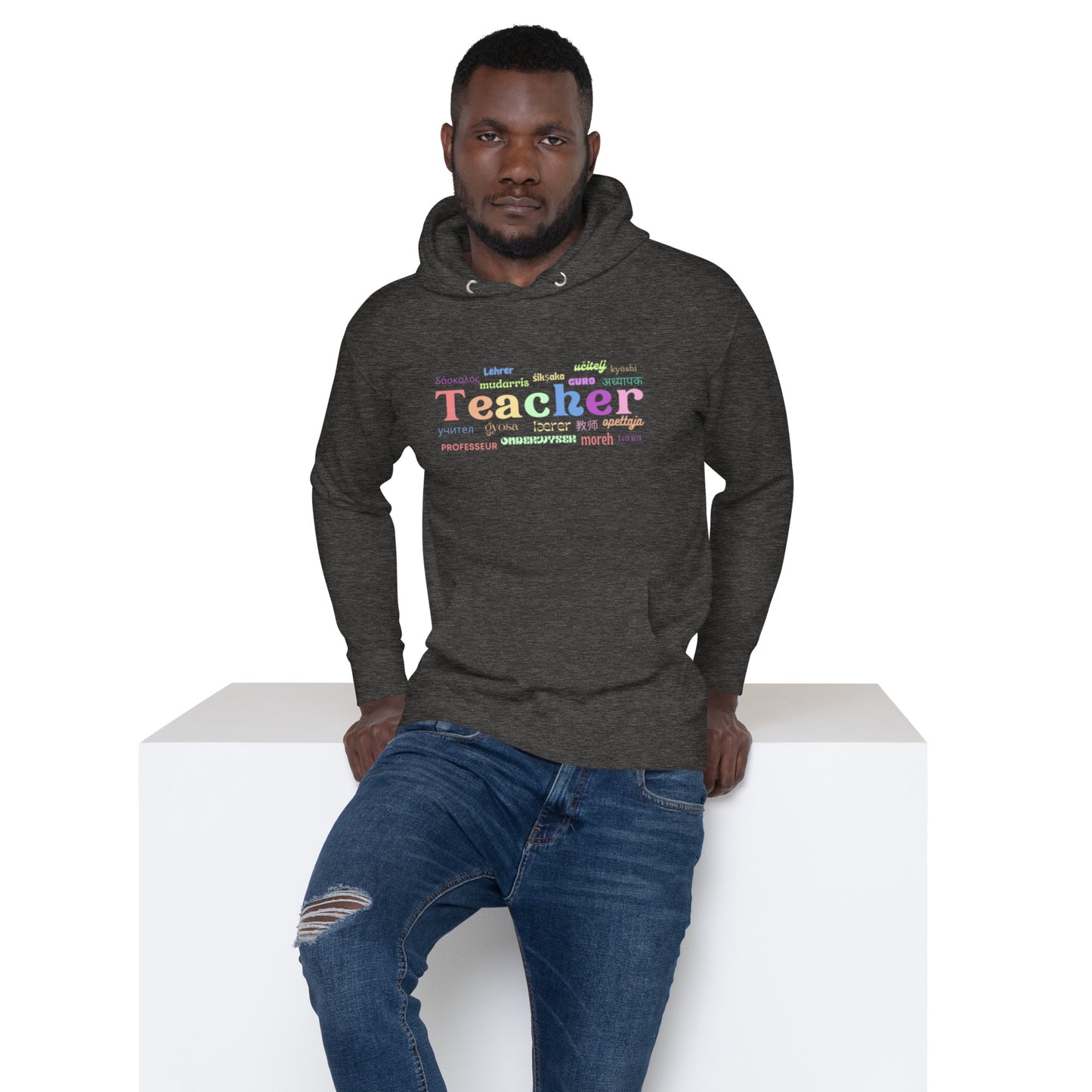 Teacher in many languages unisex hoodie