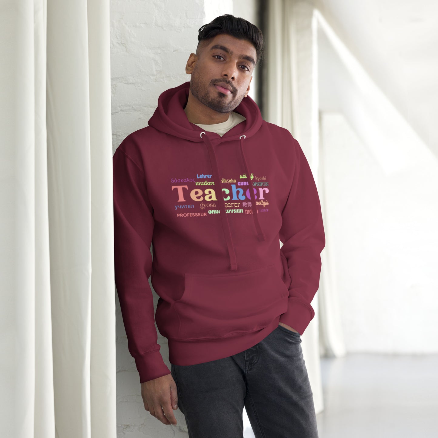 Teacher in many languages unisex hoodie