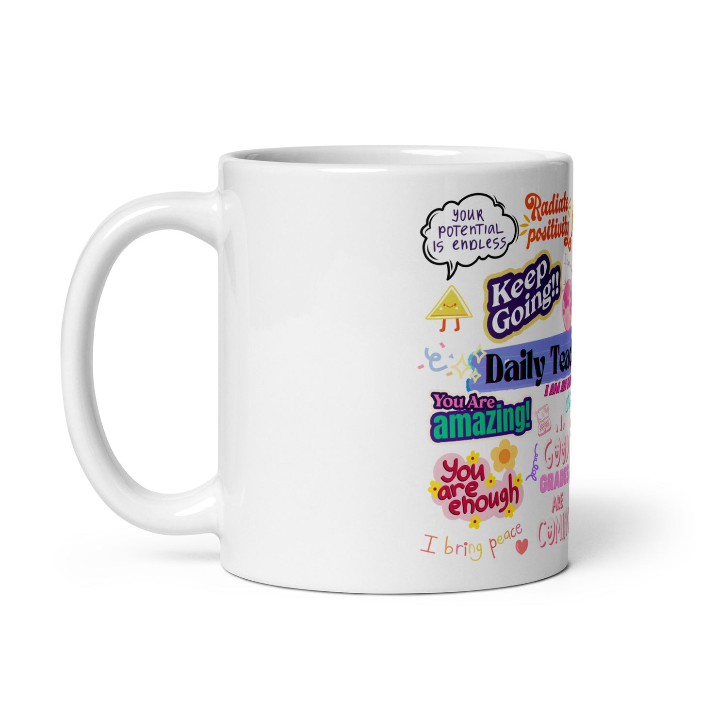 Daily teacher mantra white glossy mug