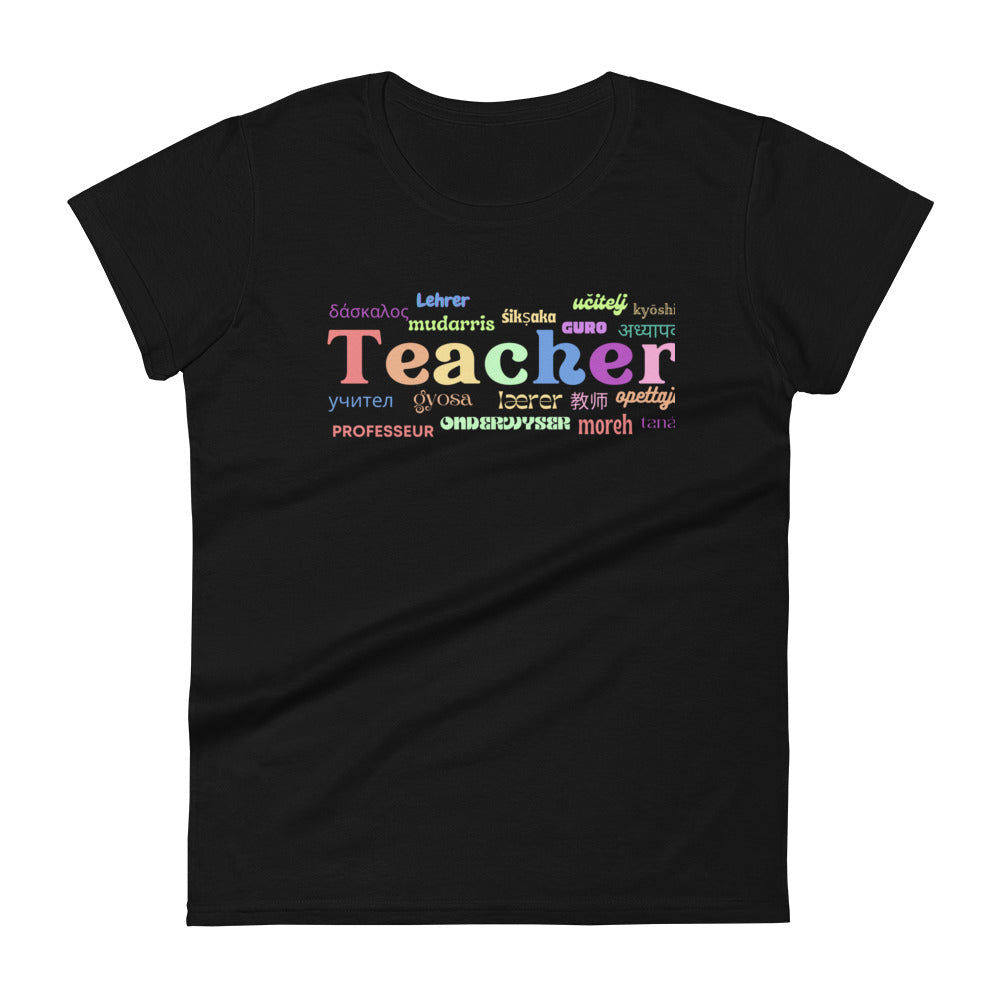 Teacher in many languages women's short sleeve t-shirt