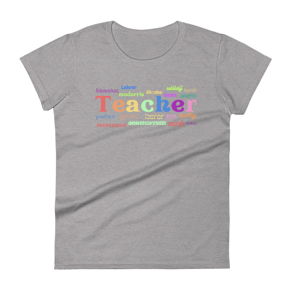 Teacher in many languages women's short sleeve t-shirt