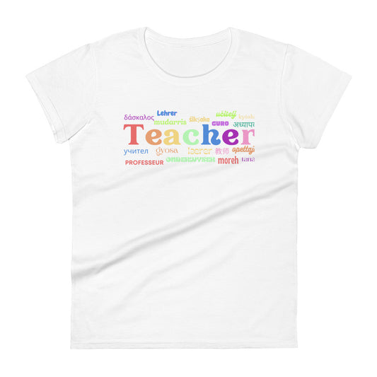 Teacher in many languages women's short sleeve t-shirt